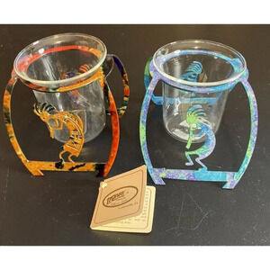 Kokopelli Tazart Collector Metal Sculpture Votive Candle‎ Holder Set Of 2